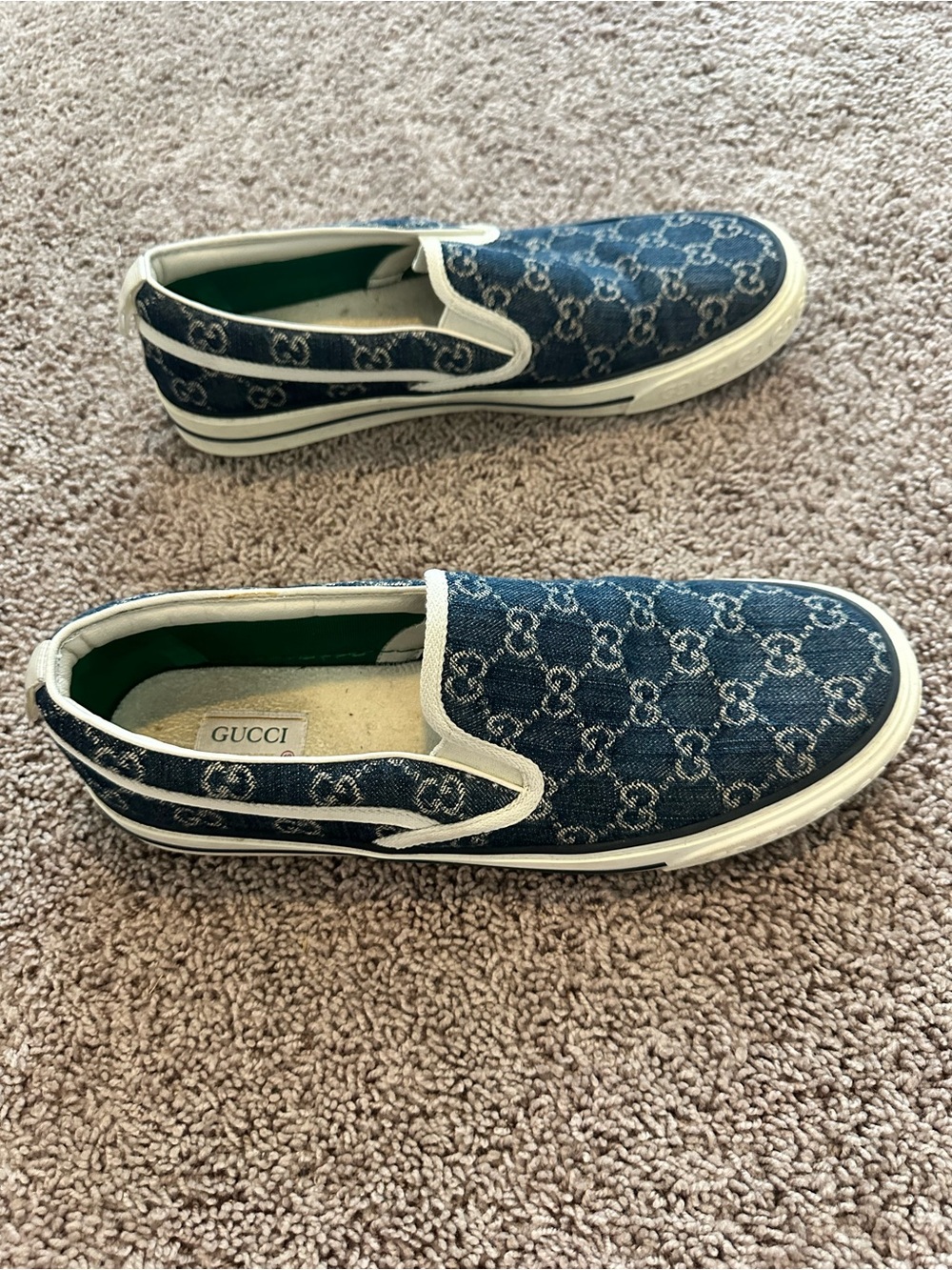 Authentic Gucci Men’s GG Denim Slip-On Sneakers Blue Monogram Canvas Shoes - Picture 6 of 9